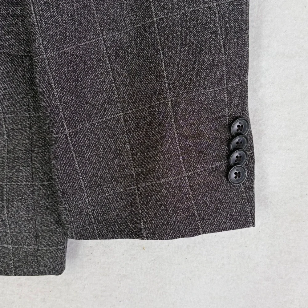 Banana Republic Marzotto Italian Wool Suit Men 44R 35x31 Grey Windowpane Check